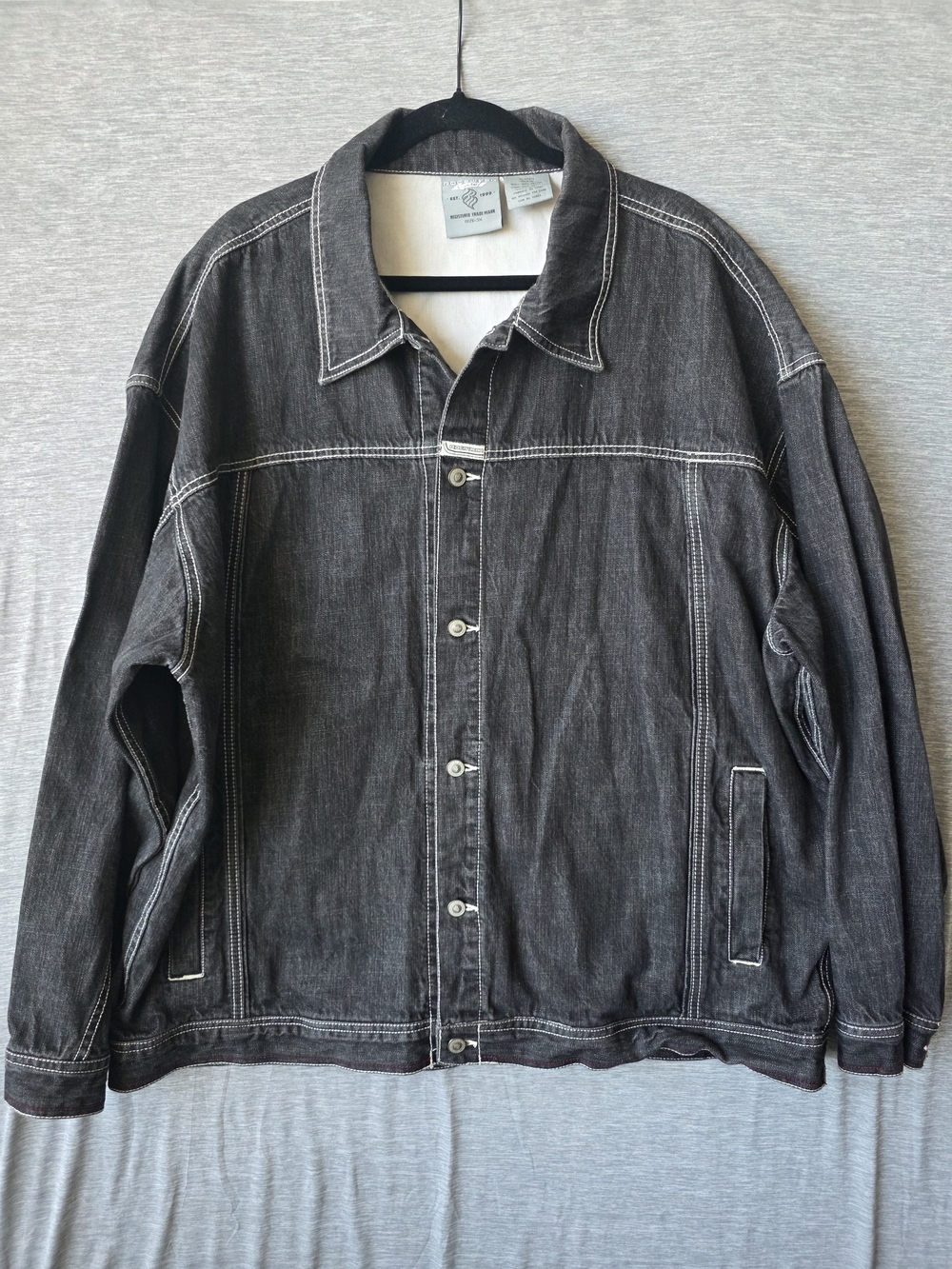 VTG Rocawear Big & Tall 3X Black Denim Jacket Men's Contrast Stitch Button Front